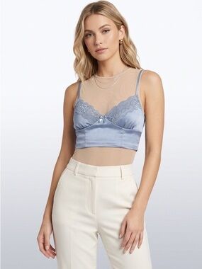 Garage Cute Blue Satin Lace Trim Crop Bralette Top Size Extra Small